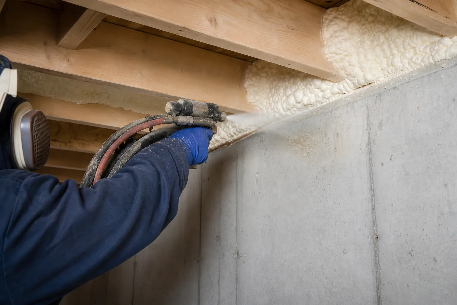 Application professionnelle de polyuréthane sur une solive de rive